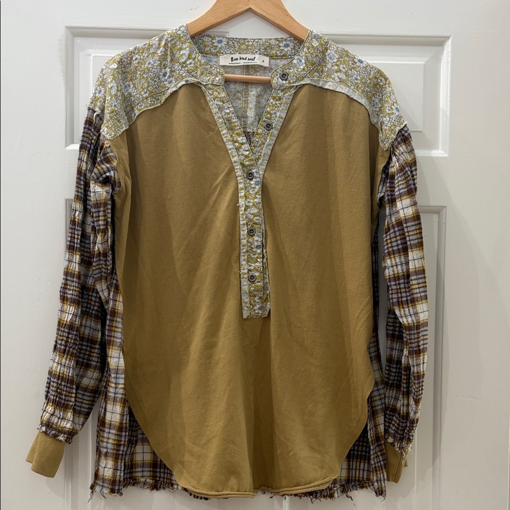 Three Bird Nest Patchwork Button Down Shirt